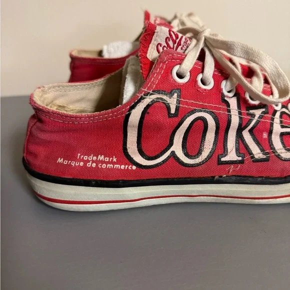 Vintage 80s Coca-Cola Canvas Sneakers Red Low-Top | Size 7 Retro Streetwear - Picture 5 of 11